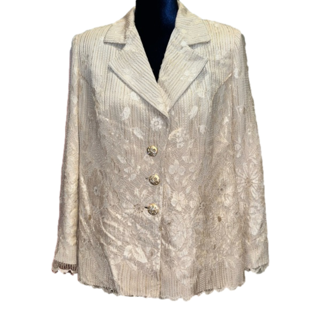 Mark Zunino Designer ivory cream Gold accents Blazer Jacket Size Large
